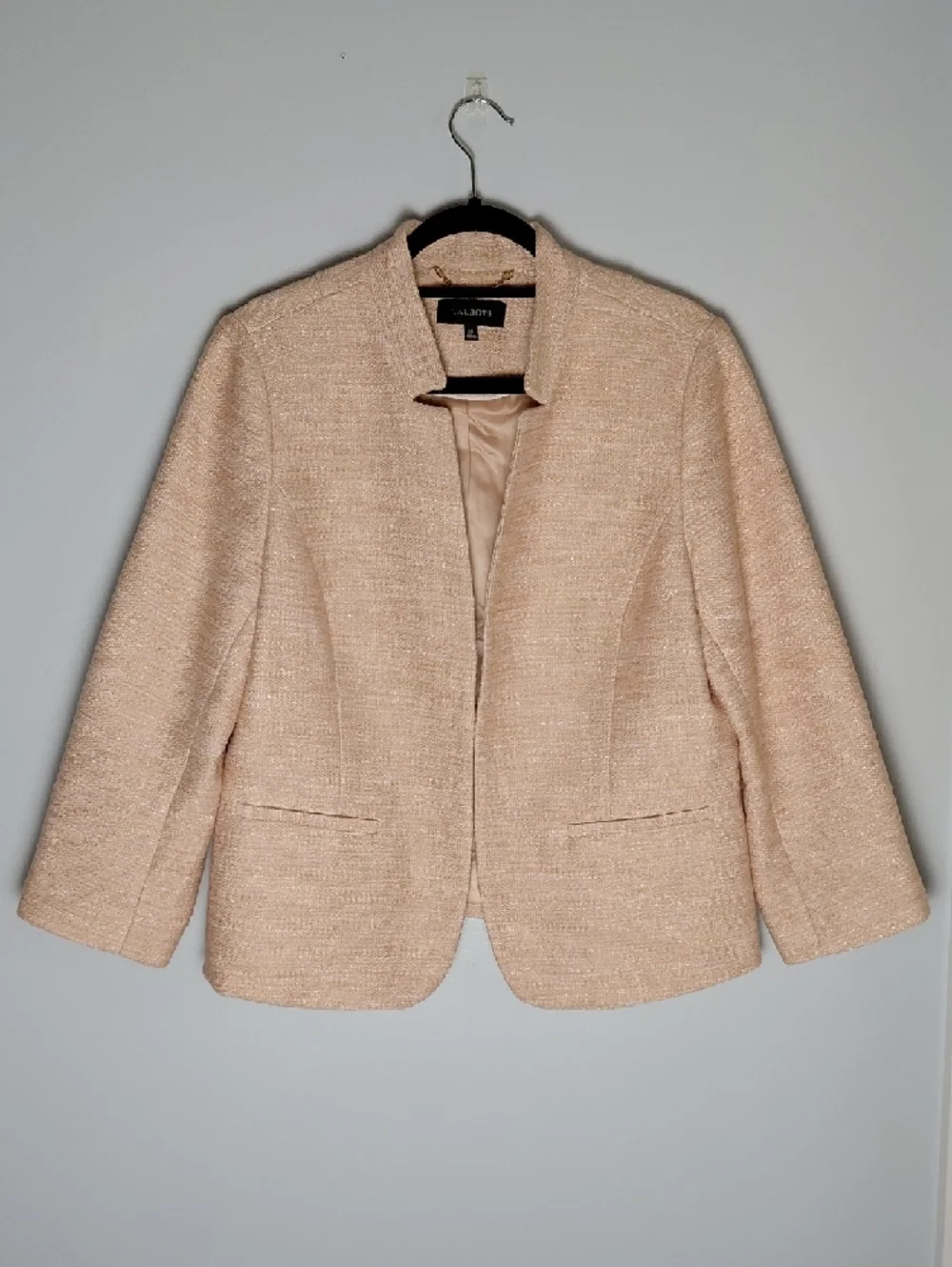 Talbots Blush Pink Metallic Tweed Collarless Blazer
